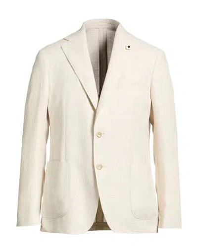 Lardini Man Blazer Ivory Size 46 Linen, Wool In Neutral
