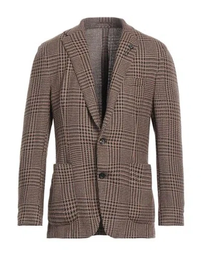 Lardini Man Blazer Khaki Size 40 Wool, Silk, Linen, Cotton, Polyester In Brown