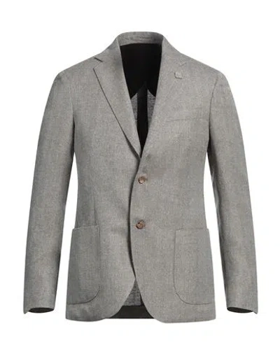 Lardini Man Blazer Khaki Size 42 Wool, Linen, Silk In Grey