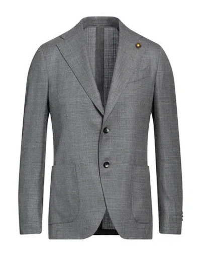 Lardini Man Blazer Lead Size 44 Wool, Linen, Silk In Grey