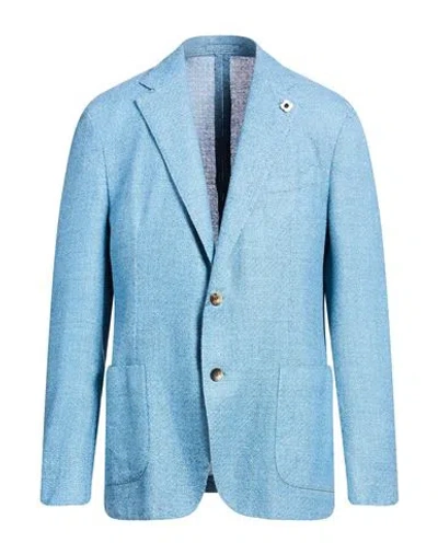 Lardini Man Blazer Light Blue Size 46 Wool, Silk, Linen