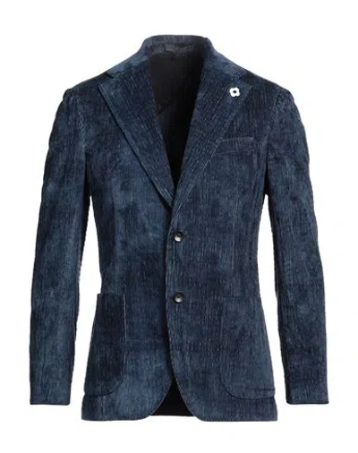 Lardini Man Blazer Navy Size 44 Viscose, Cotton, Elastane In Navy Blue