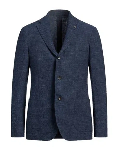 Lardini Man Blazer Navy Size 42 Cotton, Linen, Elastane