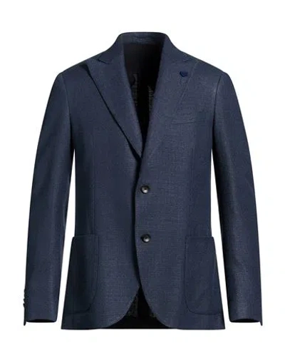 Lardini Man Blazer Navy Size 42 Silk In Blue