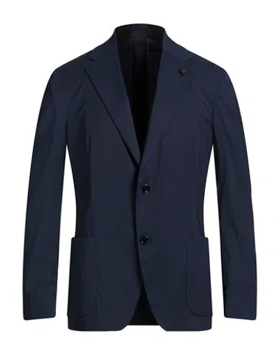 Lardini Man Blazer Navy Size 42 Wool, Polyamide, Silk, Elastane In Blue