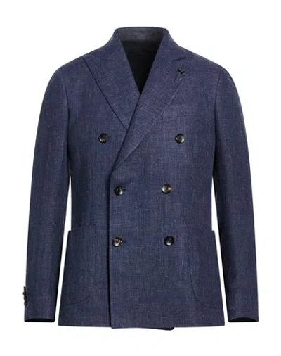 Lardini Man Blazer Navy Size 44 Linen, Wool In Blue