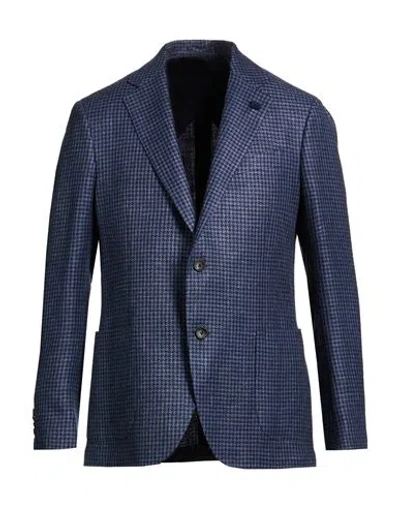 Lardini Man Blazer Navy Size 46 Wool, Linen In Blue