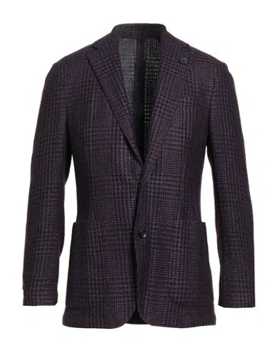 Lardini Man Blazer Purple Size 42 Wool, Silk, Linen, Cotton, Polyester
