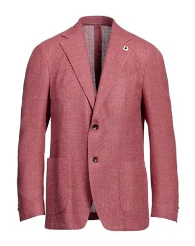 Lardini Man Blazer Red Size 48 Wool, Silk, Linen