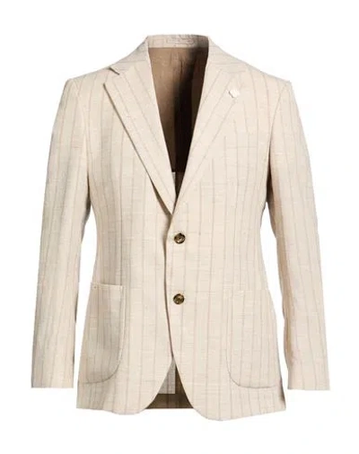 Lardini Man Blazer Sand Size 40 Linen, Virgin Wool In Neutral