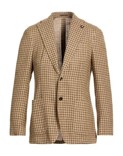 Lardini Man Blazer Sand Size 48 Linen, Silk, Wool, Cotton In Neutral