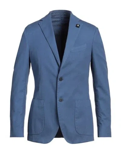 Lardini Man Blazer Slate Blue Size 38 Cotton