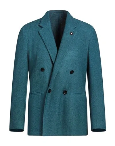 Lardini Man Blazer Turquoise Size 40 Cashmere, Silk In Blue