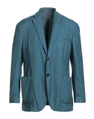 Lardini Man Blazer Turquoise Size 42 Cashmere, Wool, Silk In Blue