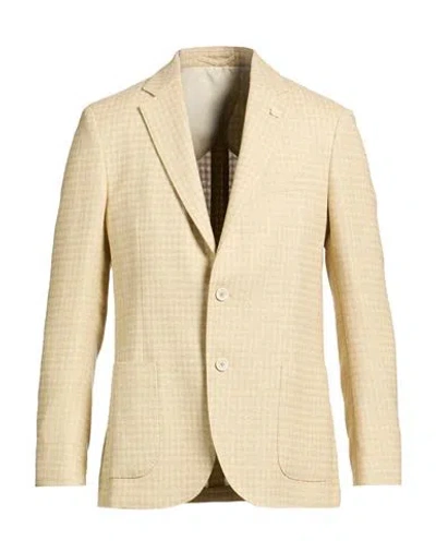 Lardini Man Blazer Yellow Size 40 Linen, Virgin Wool In Neutral