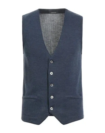 Lardini Man Cardigan Navy Size 40 Wool In Blue