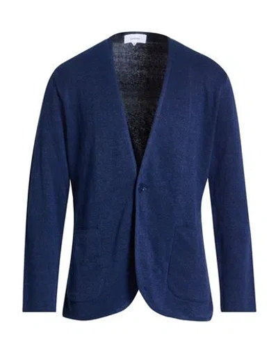 Lardini Man Cardigan Navy Size Xxl Linen, Cotton In Blue