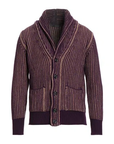 Lardini Man Cardigan Plum Size Xxl Wool, Cashmere In Burgundy