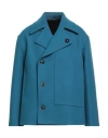 Lardini Man Coat Deep Teal Size 44 Wool, Polyamide In Blue