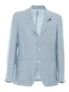 Lardini Single-breasted Jacket In Light Blue Linen And Wool In Blue