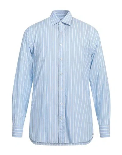 Lardini Man Shirt Azure Size 17 ½ Cotton, Silk In Blue