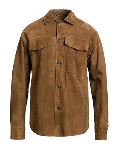 Lardini Man Shirt Brown Size 48 Lambskin