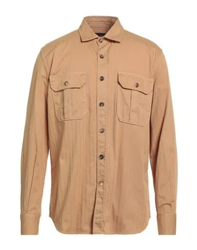 Lardini Man Shirt Camel Size 15 ¾ Textile Fibers In Brown
