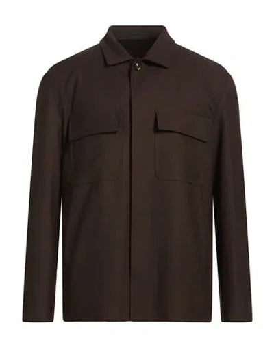 Lardini Man Shirt Chocolate Brown Size M Wool