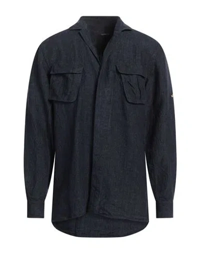 Lardini Man Shirt Navy Blue Size Xl Linen