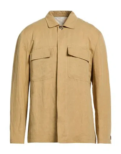 Lardini Man Shirt Sand Size M Linen, Tencel In Neutral