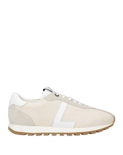 Lardini Man Sneakers Ivory Size 10 Textile Fibers, Leather In White