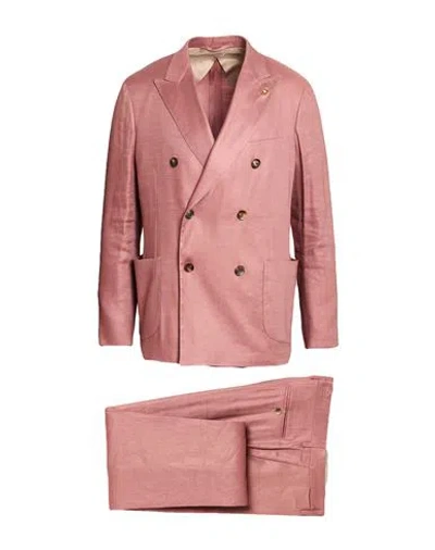 Lardini Man Suit Antique Rose Size 44 Linen, Viscose, Elastane In Brown