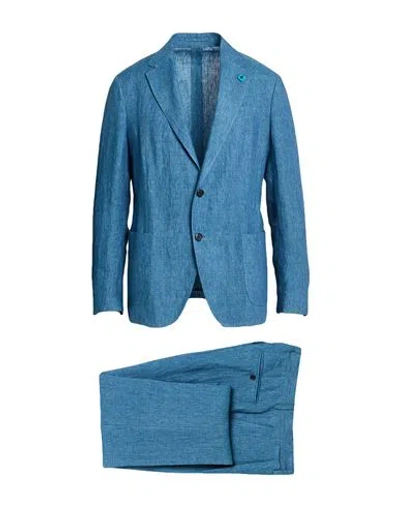 Lardini Man Suit Azure Size 42 Linen In Blue