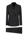 Lardini Double-breasted Wool Suit In Black