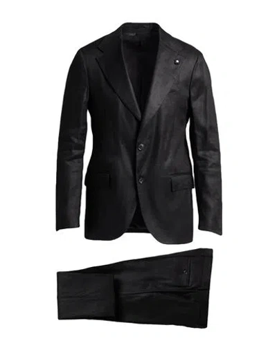 Lardini Man Suit Black Size 42 Linen, Viscose, Elastane