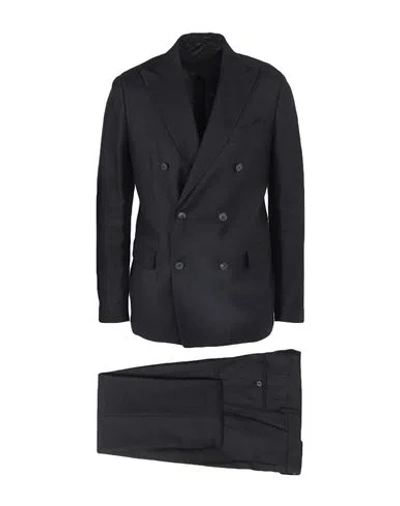 Lardini Man Suit Black Size 44 Linen, Wool, Silk In Blue