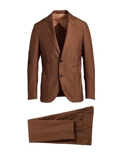 Lardini Man Suit Brown Size 44 Cotton, Silk