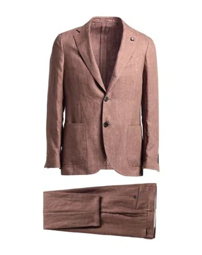 Lardini Man Suit Brown Size 44 Linen