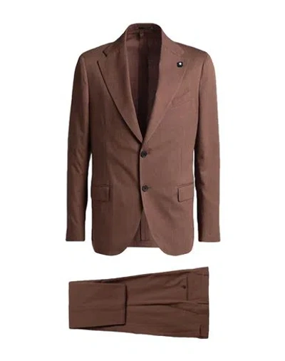 Lardini Man Suit Brown Size 44 Wool, Cotton