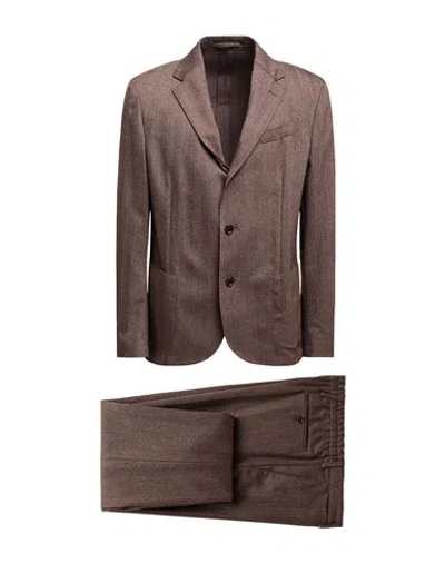 Lardini Man Suit Brown Size 44 Wool, Polyester, Elastane In Brown