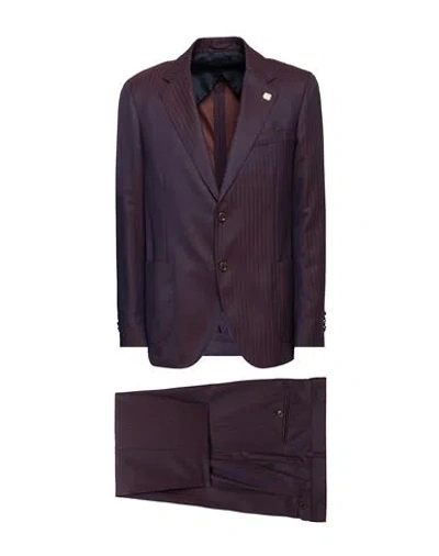 Lardini Man Suit Burgundy Size 44 Wool, Silk In Red