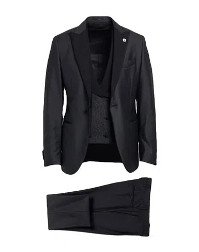 Lardini Man Suit Charcoal Size 40 Wool, Silk, Mohair Wool, Elastane In Black