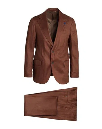 Lardini Man Suit Chocolate Brown Size 44 Linen, Viscose, Elastane