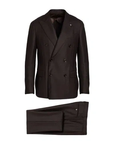 Lardini Man Suit Dark Brown Size 34 Virgin Wool