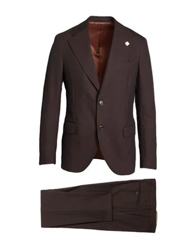 Lardini Man Suit Dark Brown Size 42 Cotton, Wool