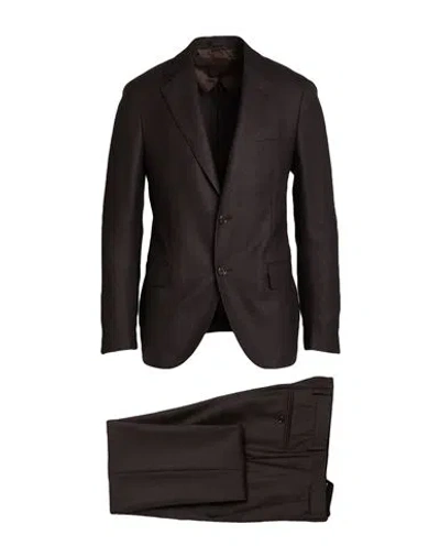 Lardini Man Suit Dark Brown Size 42 Virgin Wool