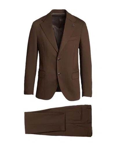 Lardini Man Suit Dark Brown Size 44 Virgin Wool