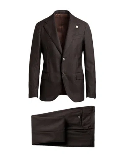 Lardini Man Suit Dark Brown Size 46 Virgin Wool