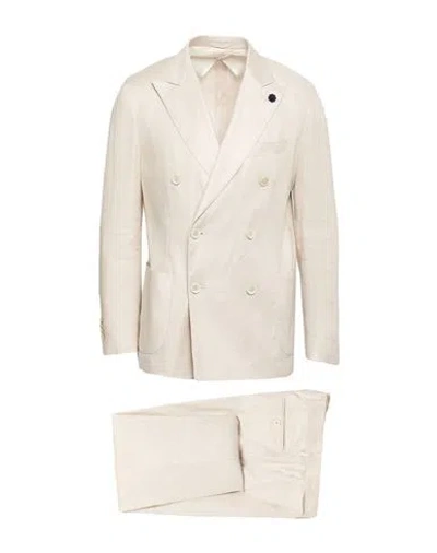LARDINI LARDINI MAN SUIT IVORY SIZE 38 LINEN, VISCOSE, ELASTANE