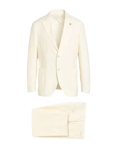 Lardini Man Suit Ivory Size 42 Cotton, Cashmere In Neutral